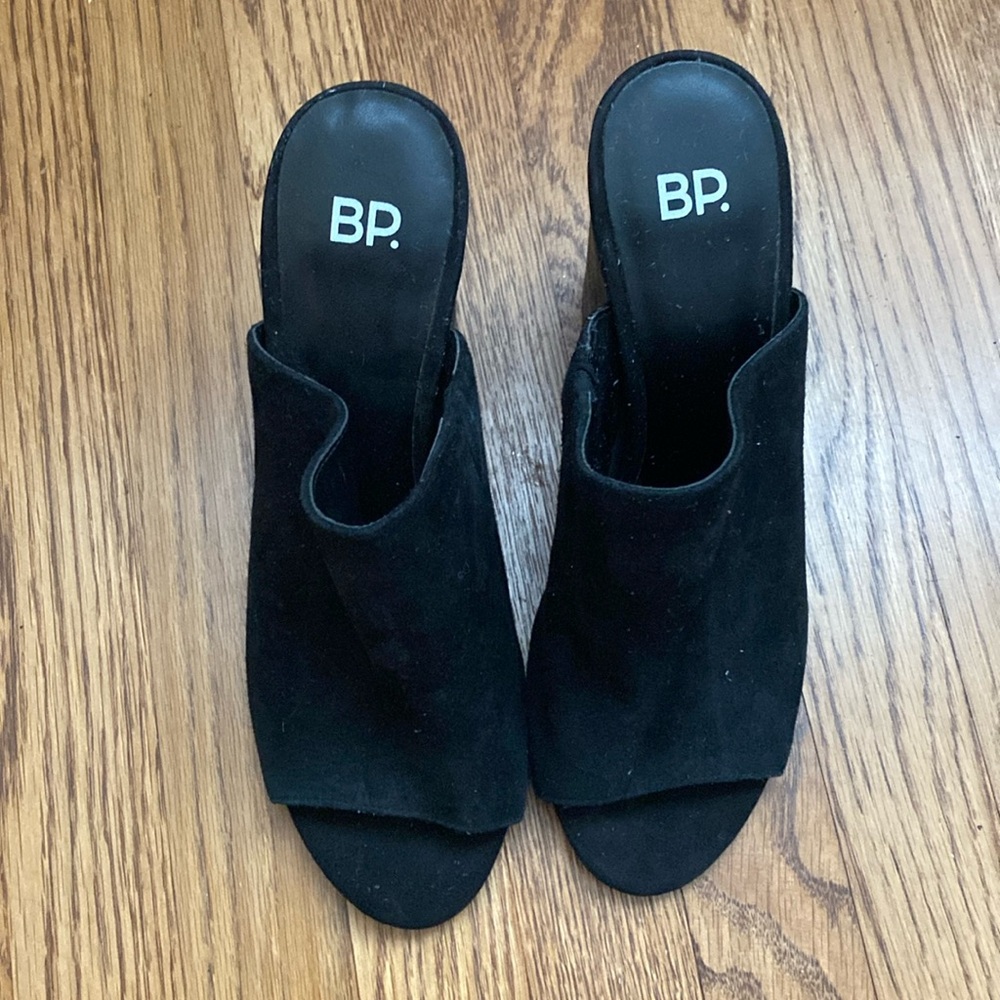 BP Callum Black Suede Open Toe Mule Size 8.5
